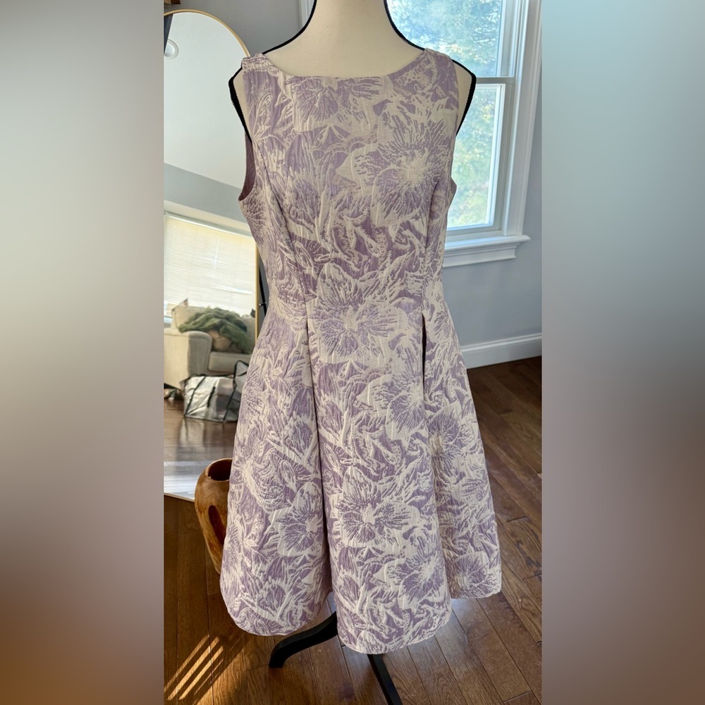 Adrianna Papell Lilac and Cream Brocade Floral  Dress